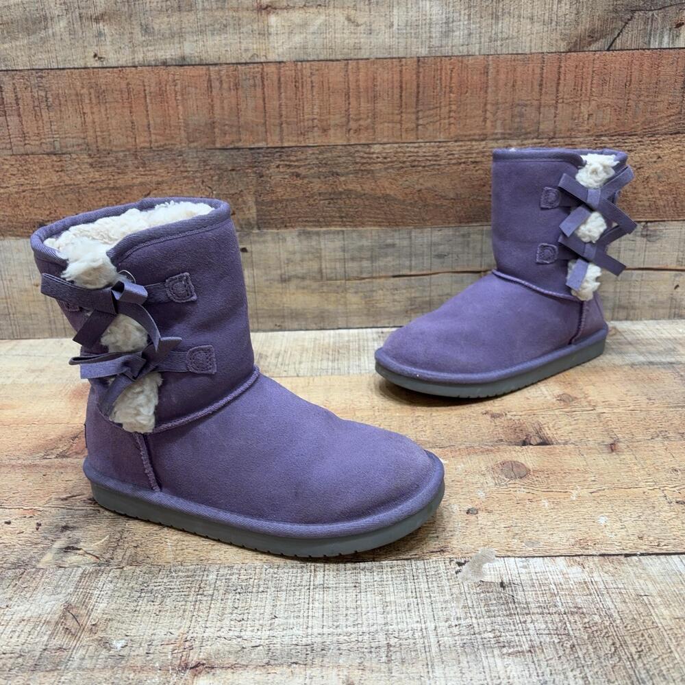 Koolaburra By UGG Boots Girls Size 4 Purple Suede Faux Fur Bow Winter 1019372